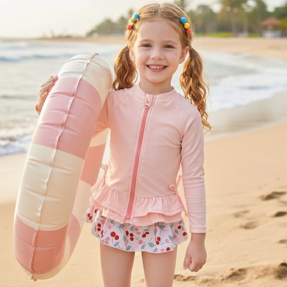 Girls Long Sleeve Swim Set with Zipper for Beach and Pool