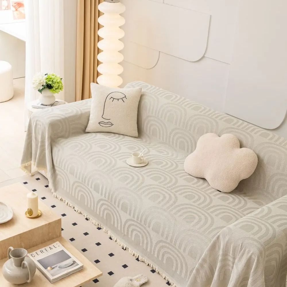 Chenille Half-Arch Sofa Cover in Plush Fabric