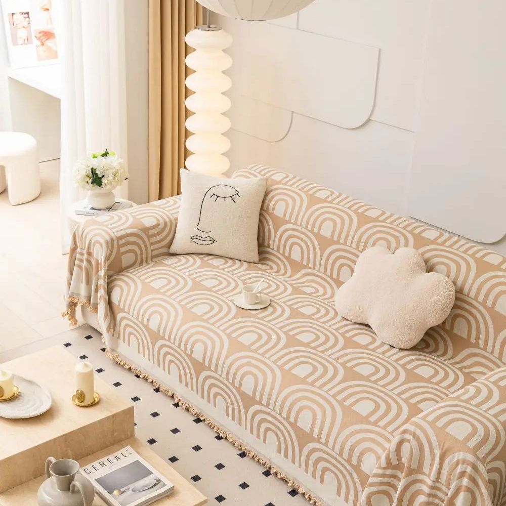 Chenille Half-Arch Sofa Cover in Plush Fabric