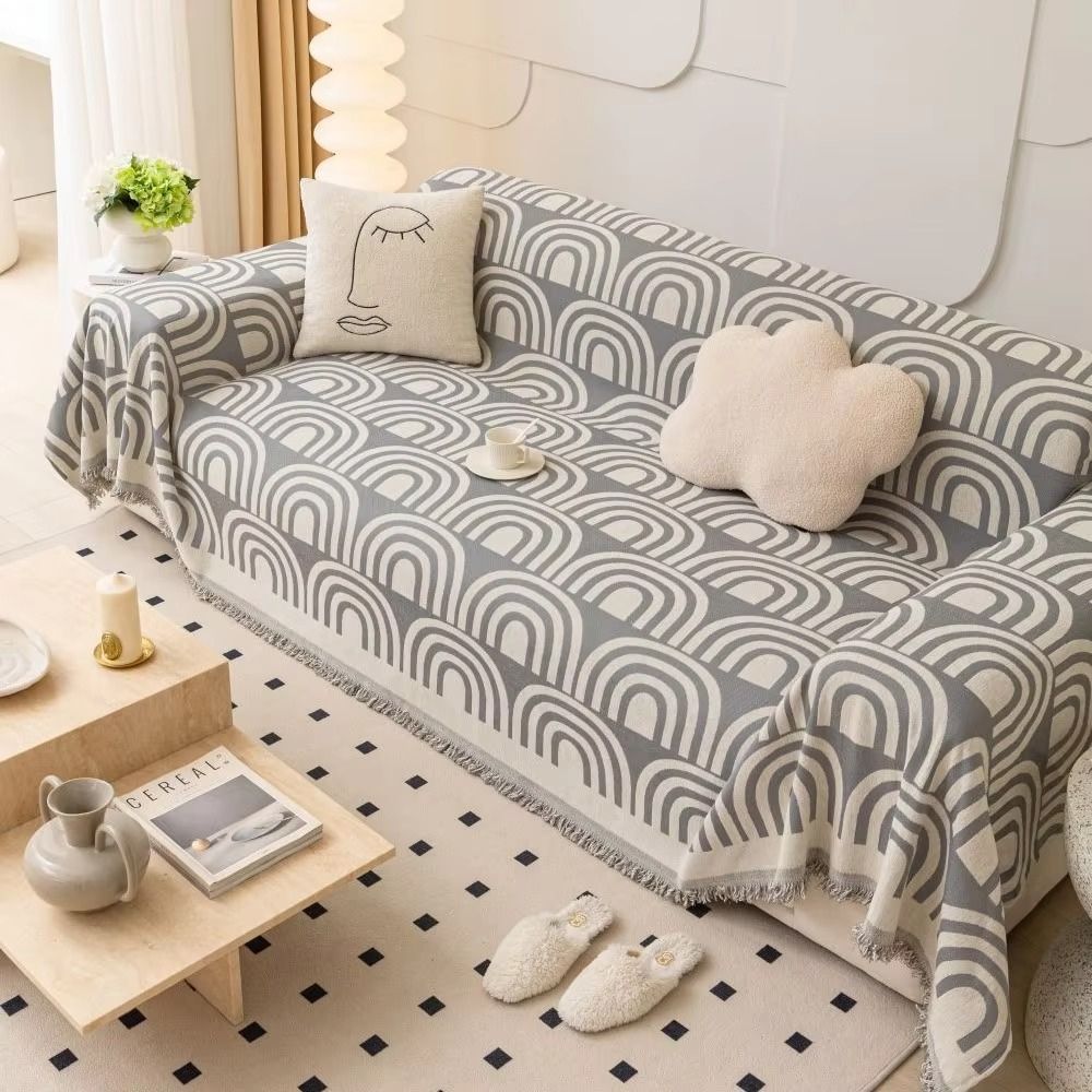 Chenille Half-Arch Sofa Cover in Plush Fabric