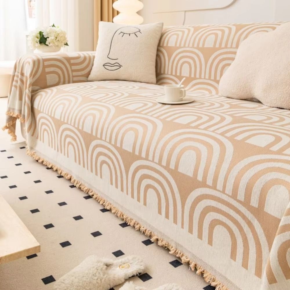 Chenille Half-Arch Sofa Cover in Plush Fabric