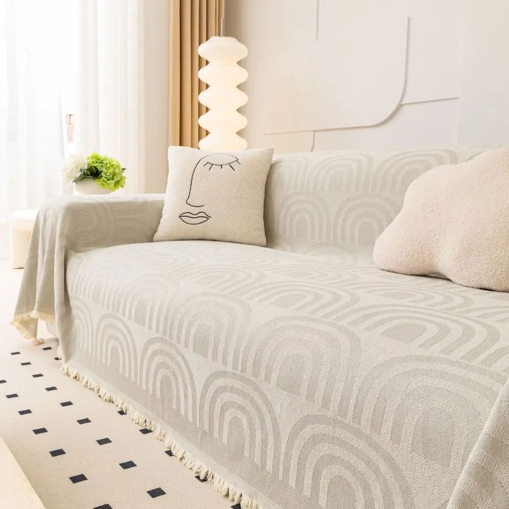 Chenille Half-Arch Sofa Cover in Plush Fabric