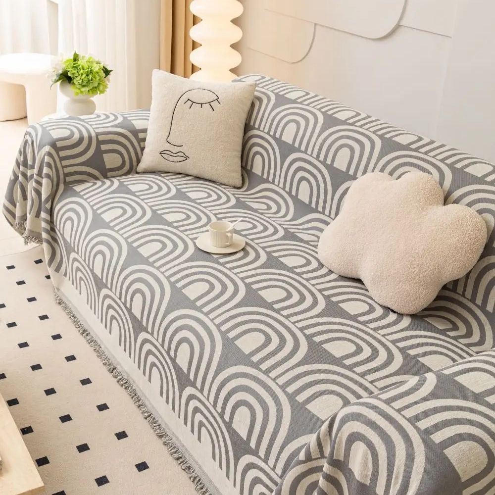 Chenille Half-Arch Sofa Cover in Plush Fabric