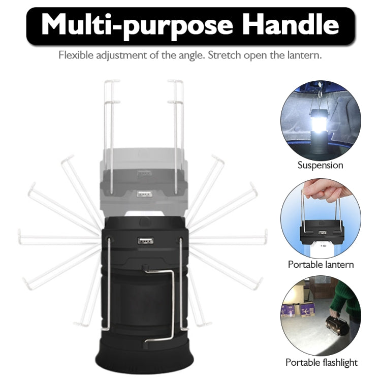 Solar Rechargeable LED Camping Lantern with USB Output and Detachable Hook