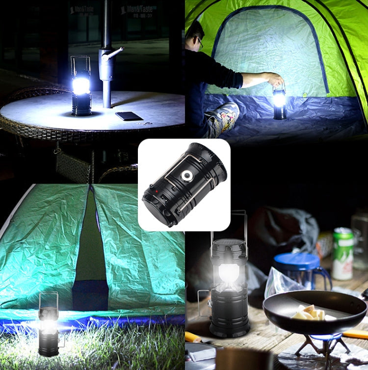 Solar Rechargeable LED Camping Lantern with USB Output and Detachable Hook