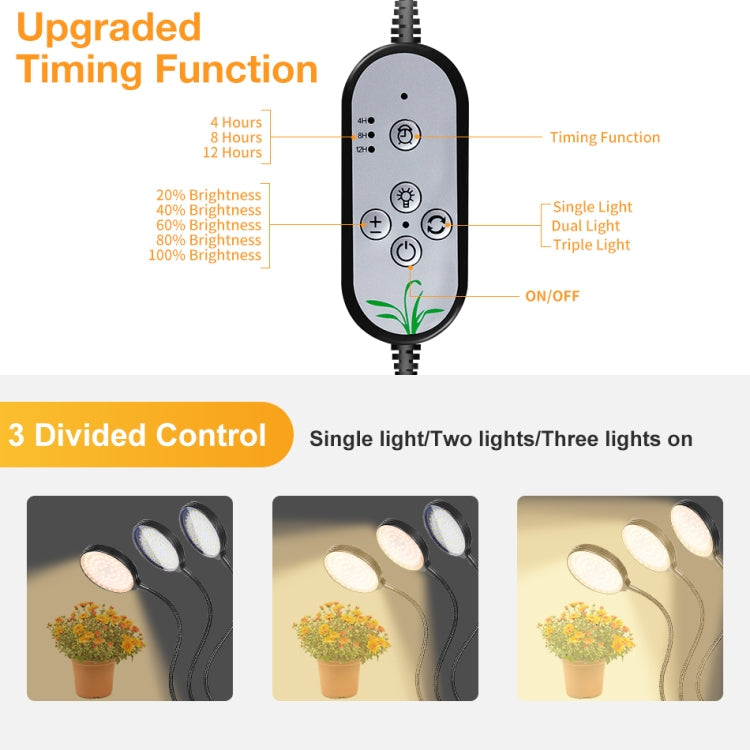 LED Plant Growth Lamp with USB Remote Control, Waterproof Full Spectrum, 4 Adjustable Heads