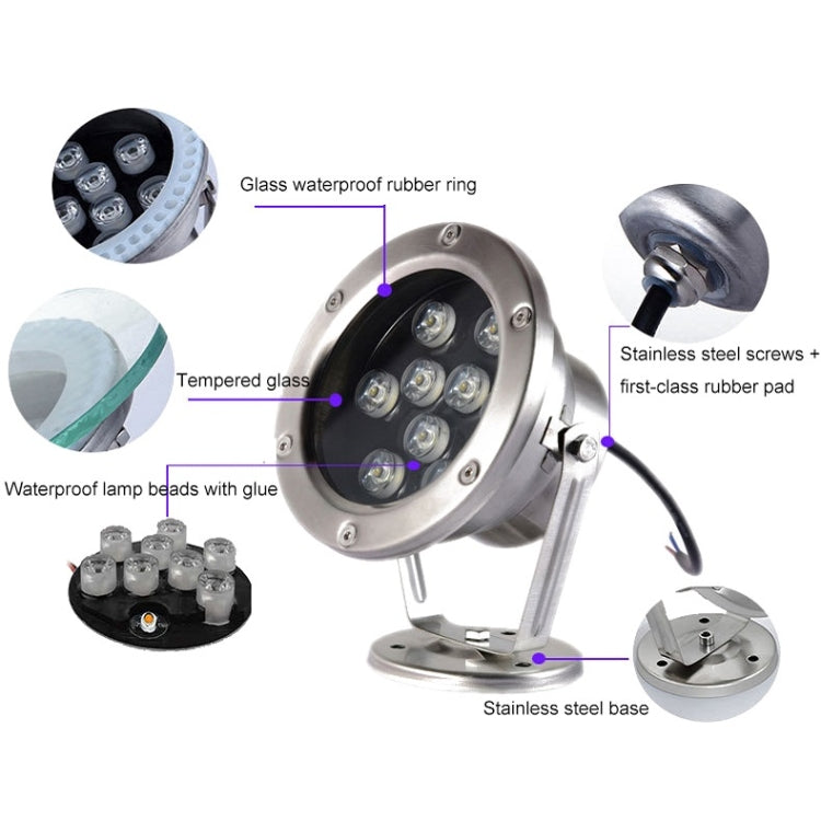 LED Underwater Pool Light 18W Stainless Steel Waterproof Landscape Fixture