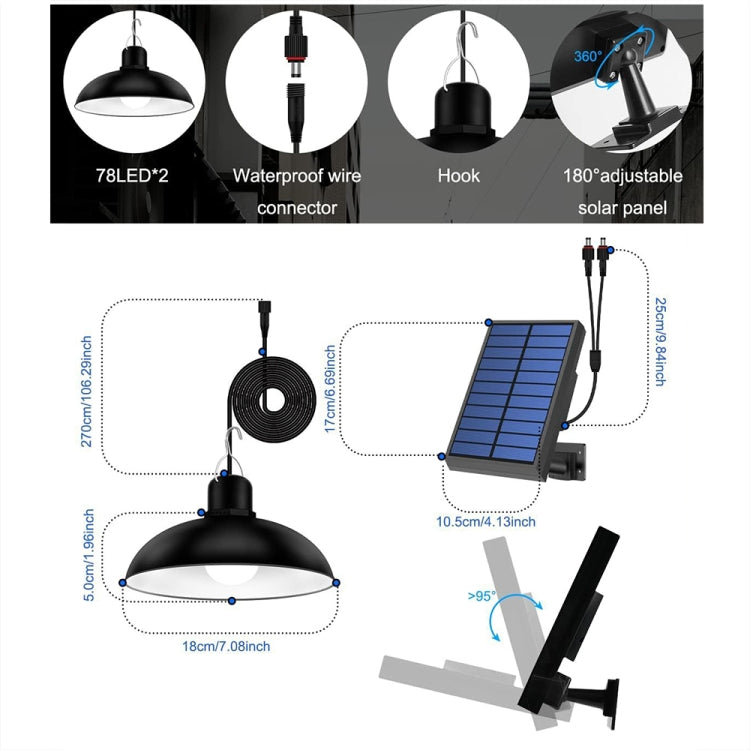 IP65 Waterproof Solar LED Pendant Light with Remote Control and Adjustable Hook