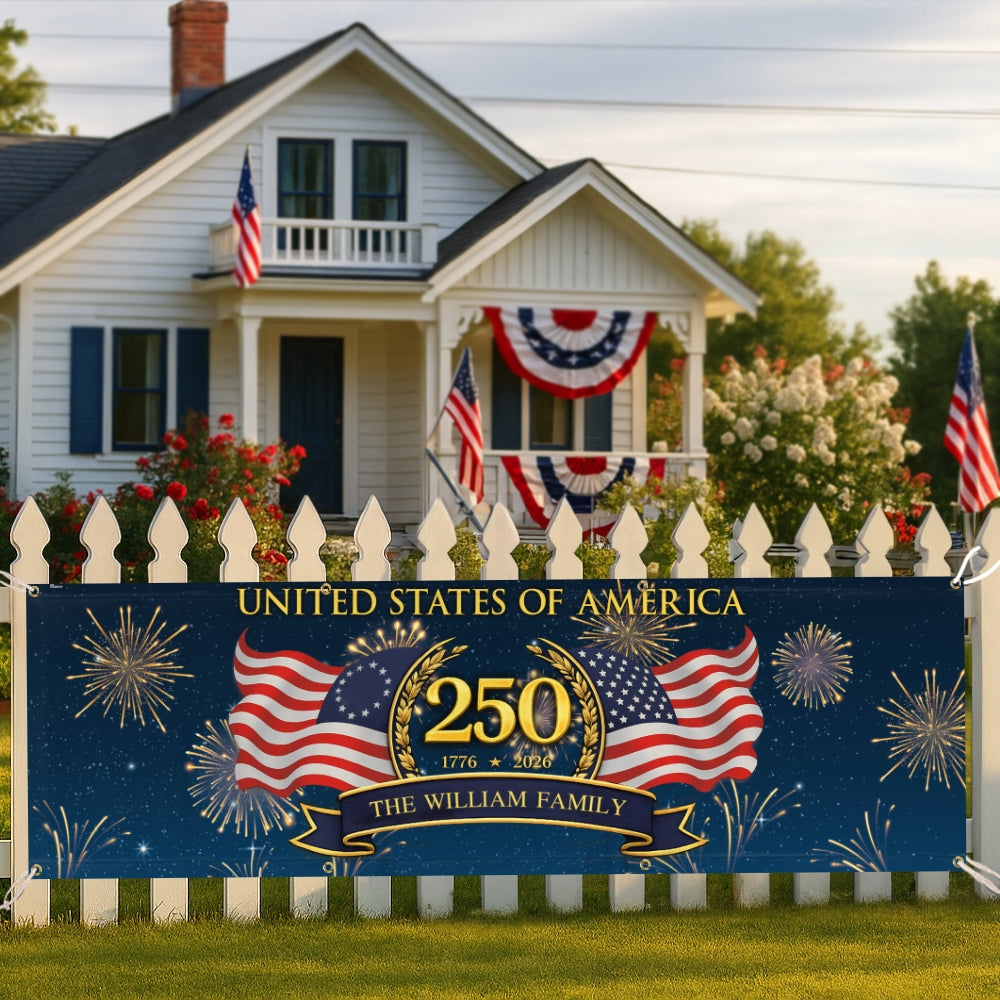Personalized 250th Anniversary Patriotic Fence Banner