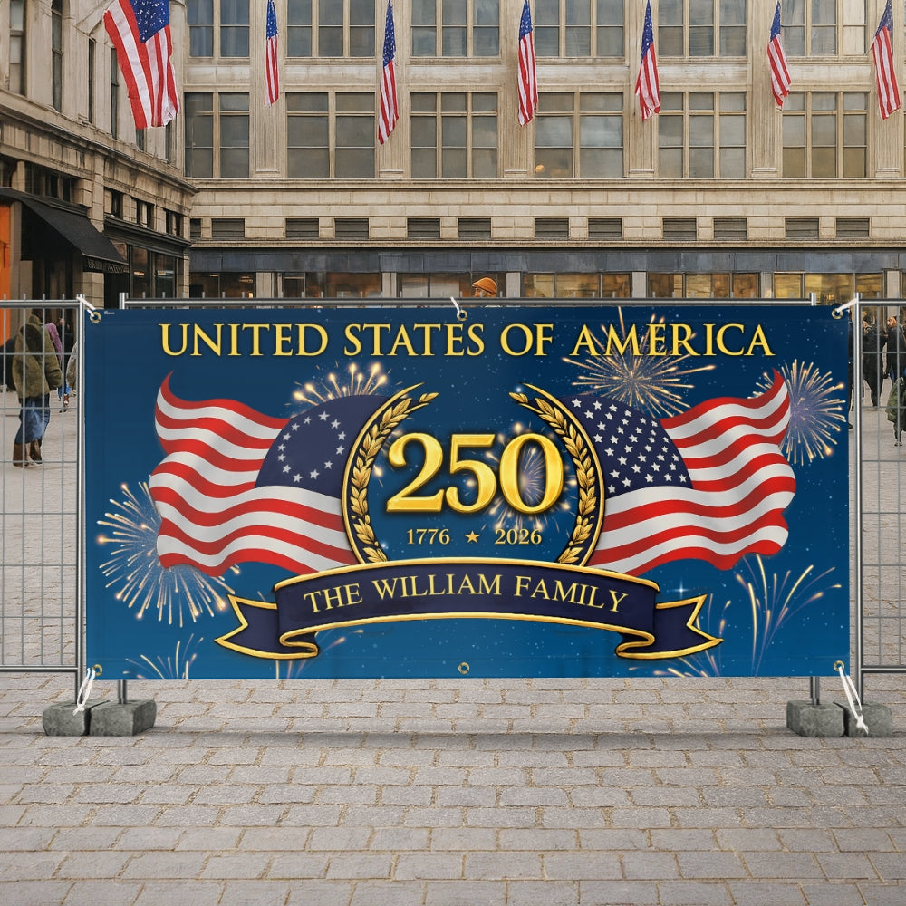Personalized 250th Anniversary Patriotic Fence Banner
