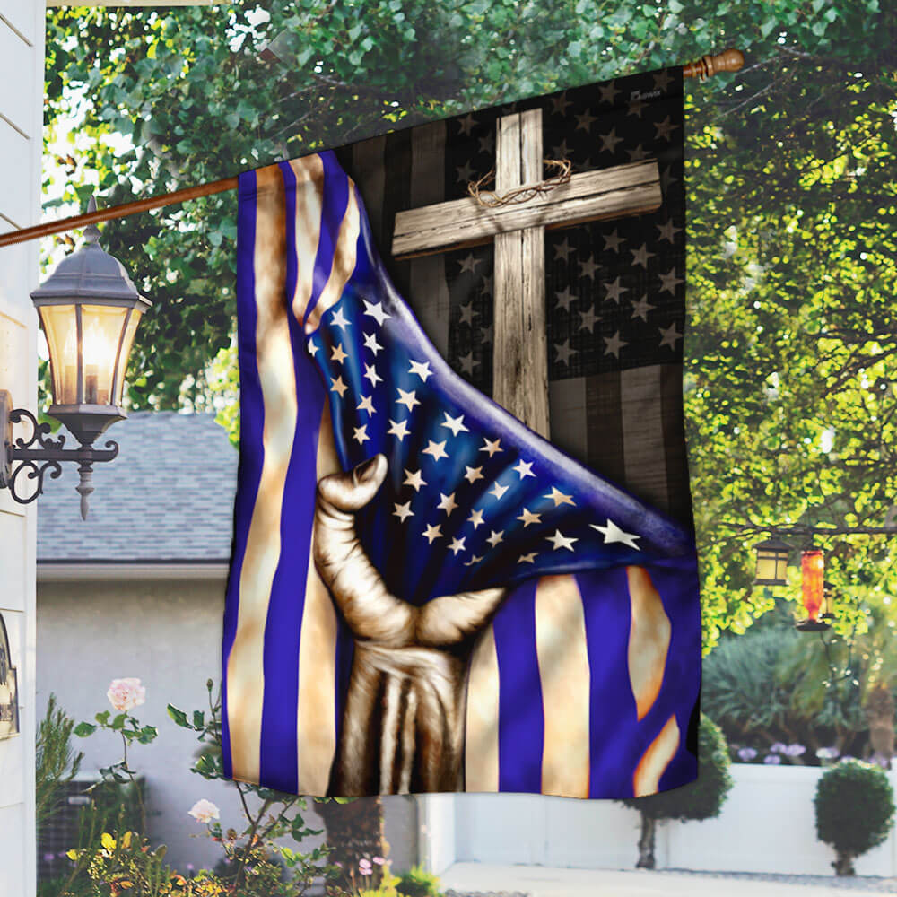 Thin Blue Line Christian Cross Flag - Double-Sided Canvas, 2 Sizes Available
