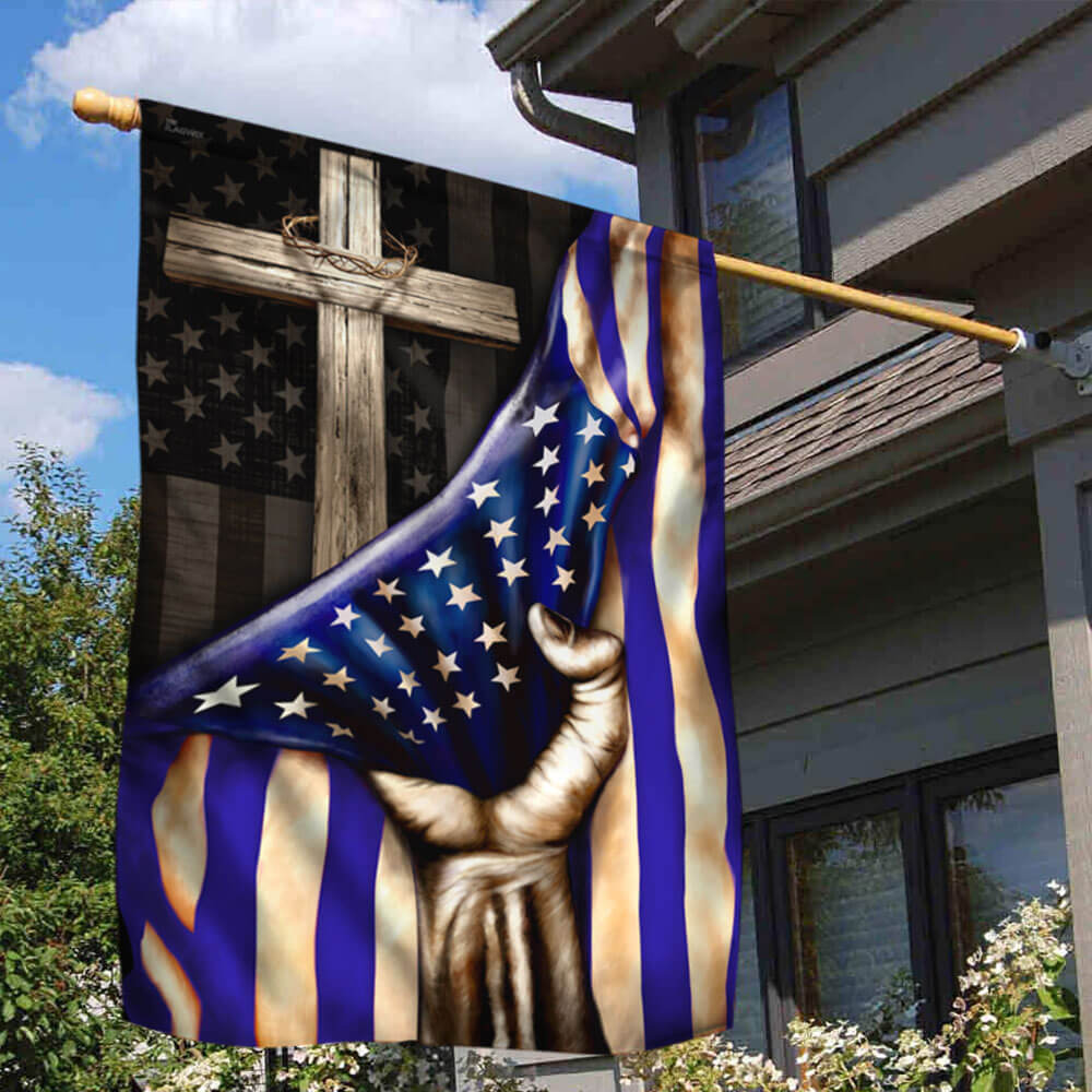 Thin Blue Line Christian Cross Flag - Double-Sided Canvas, 2 Sizes Available