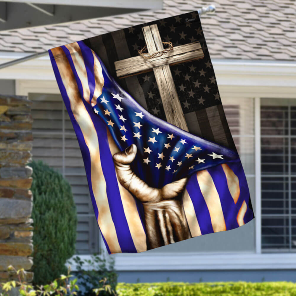 Thin Blue Line Christian Cross Flag - Double-Sided Canvas, 2 Sizes Available
