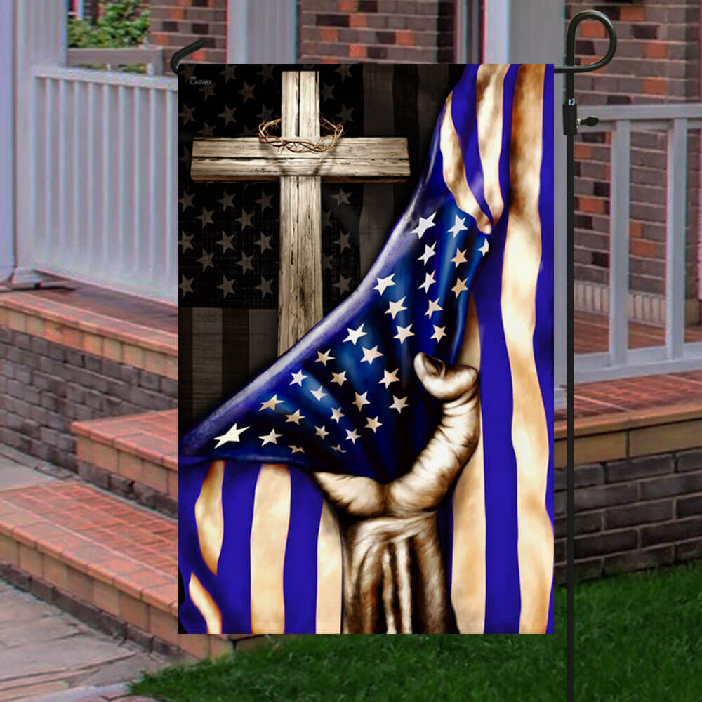 Thin Blue Line Christian Cross Flag - Double-Sided Canvas, 2 Sizes Available