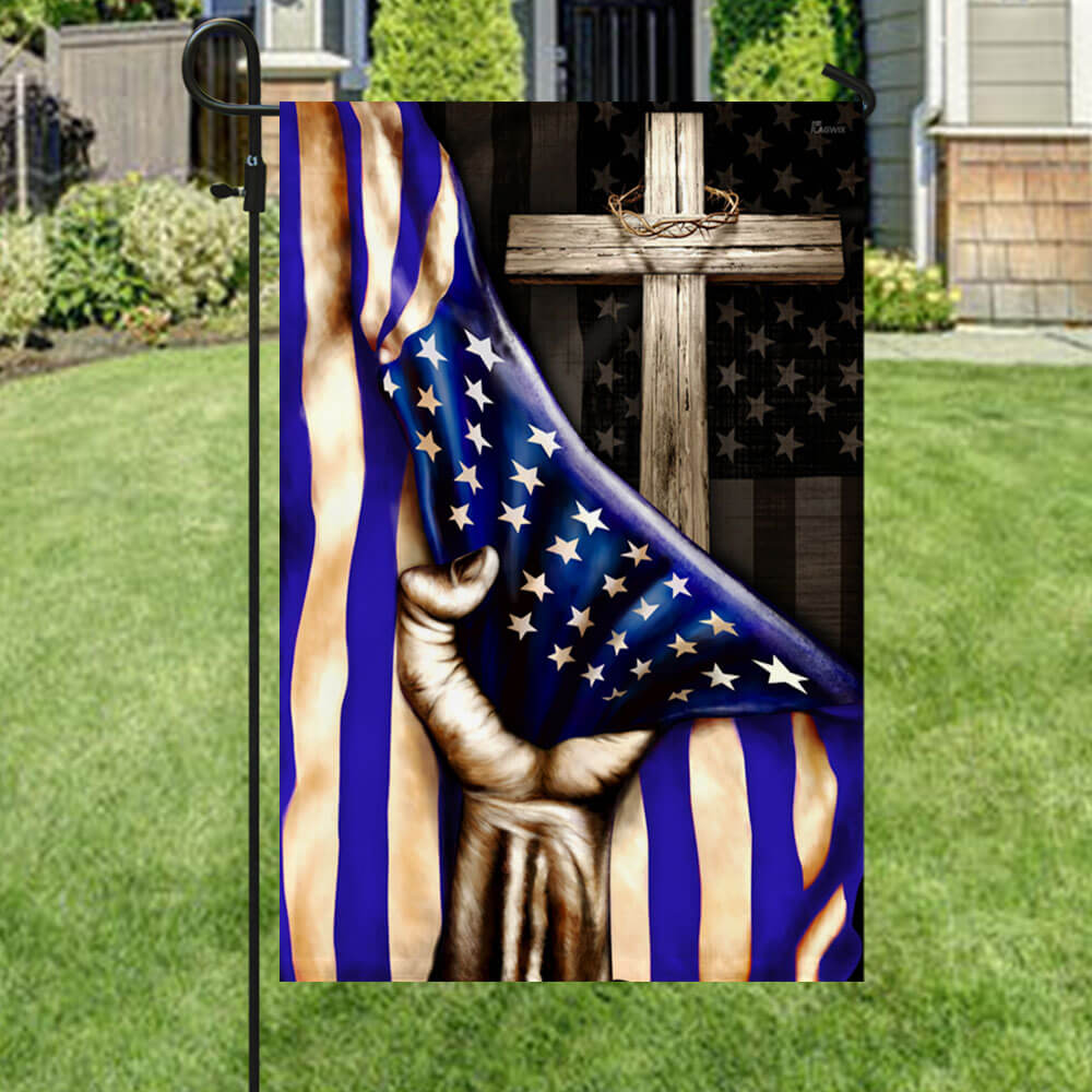 Thin Blue Line Christian Cross Flag - Double-Sided Canvas, 2 Sizes Available