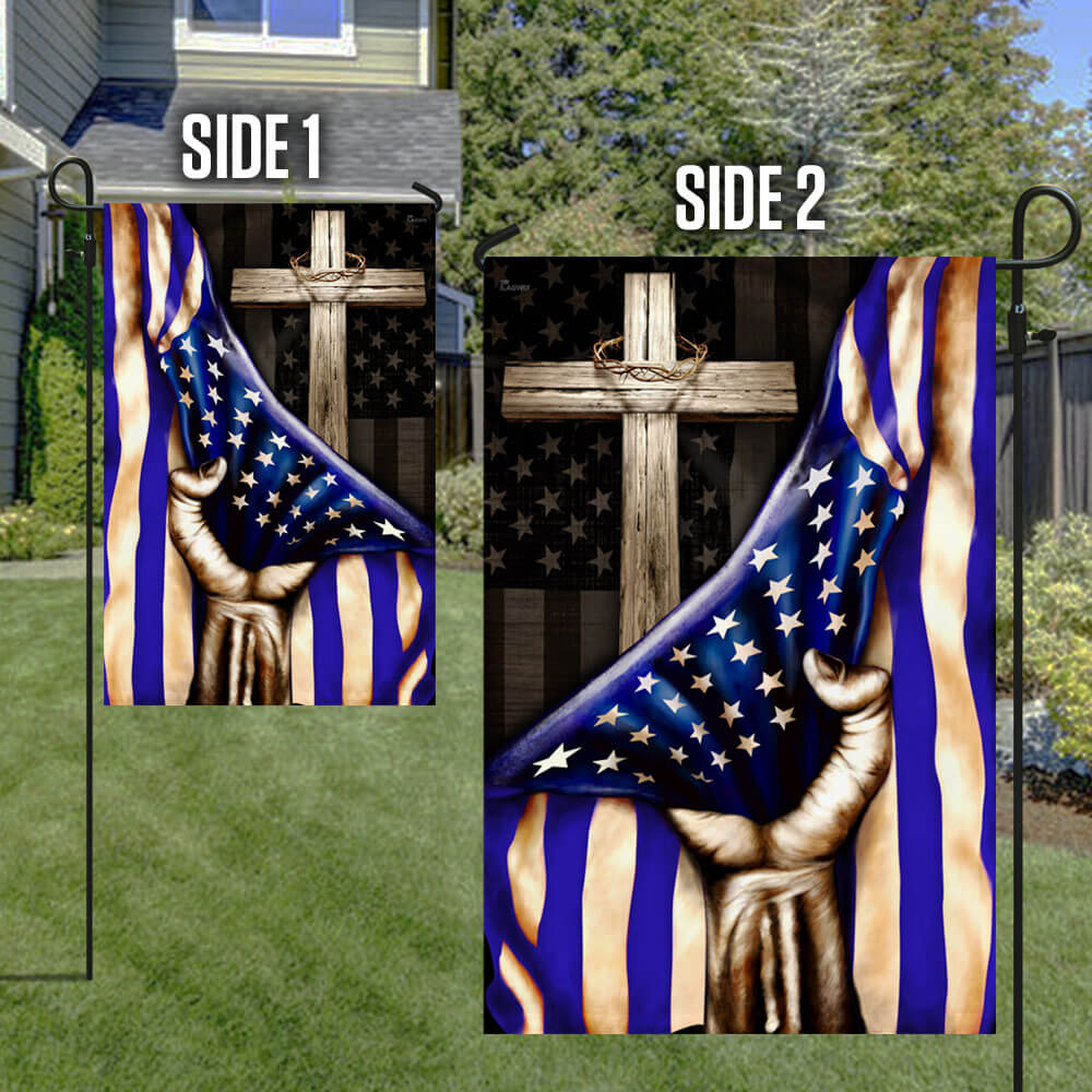 Thin Blue Line Christian Cross Flag - Double-Sided Canvas, 2 Sizes Available