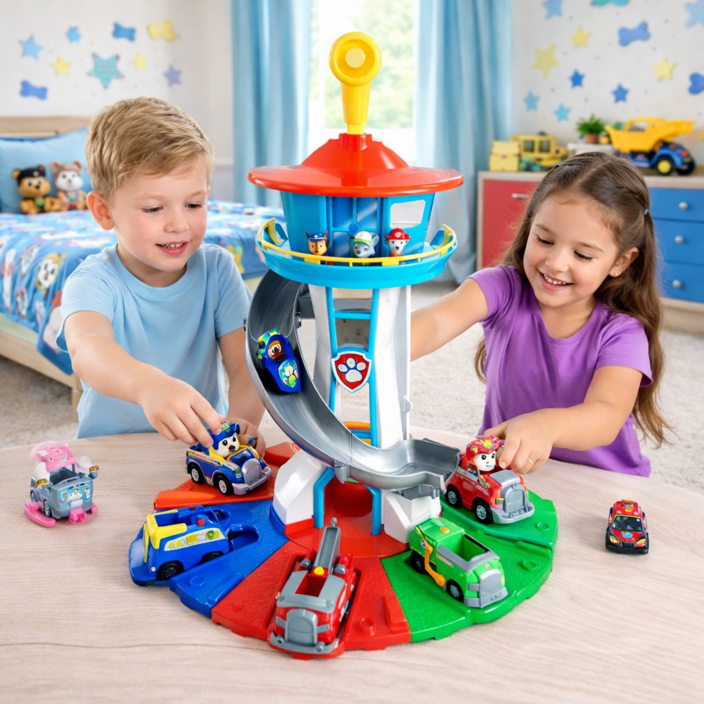 Kids Slide Tower Playset with Toy Cars and Figures