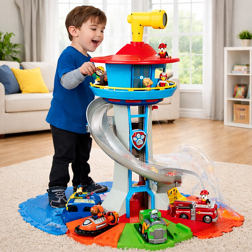 Kids Slide Tower Playset with Toy Cars and Figures