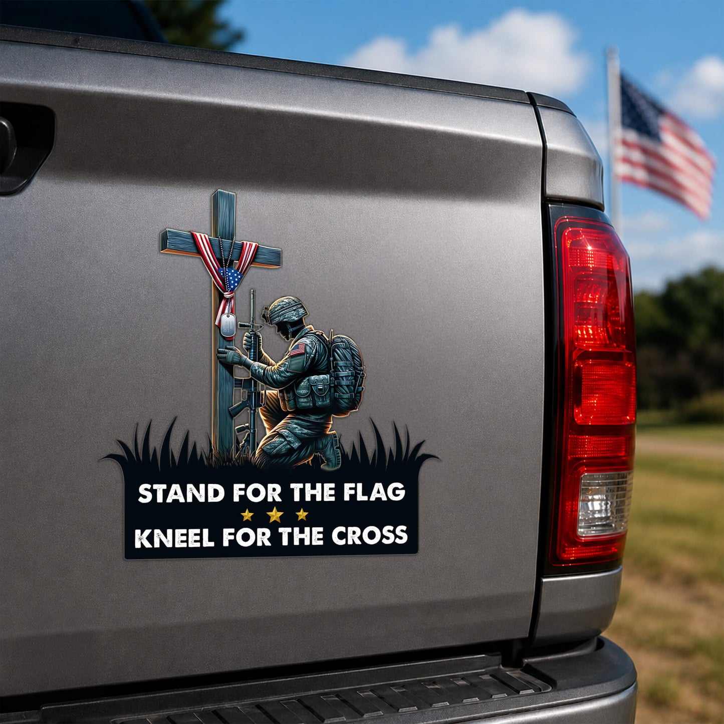 Stand For The Flag Kneel For The Cross Magnet - Military Soldier Praying Cross Decal for Cars and Fridges