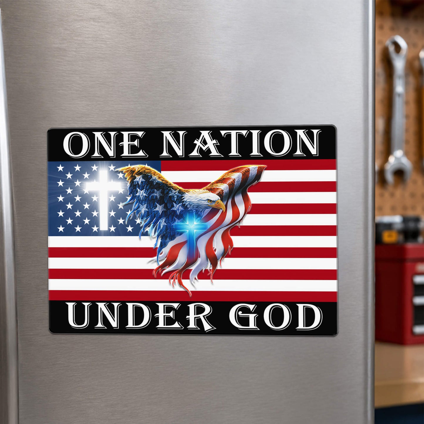 One Nation Under God American Flag Eagle Vinyl Magnet