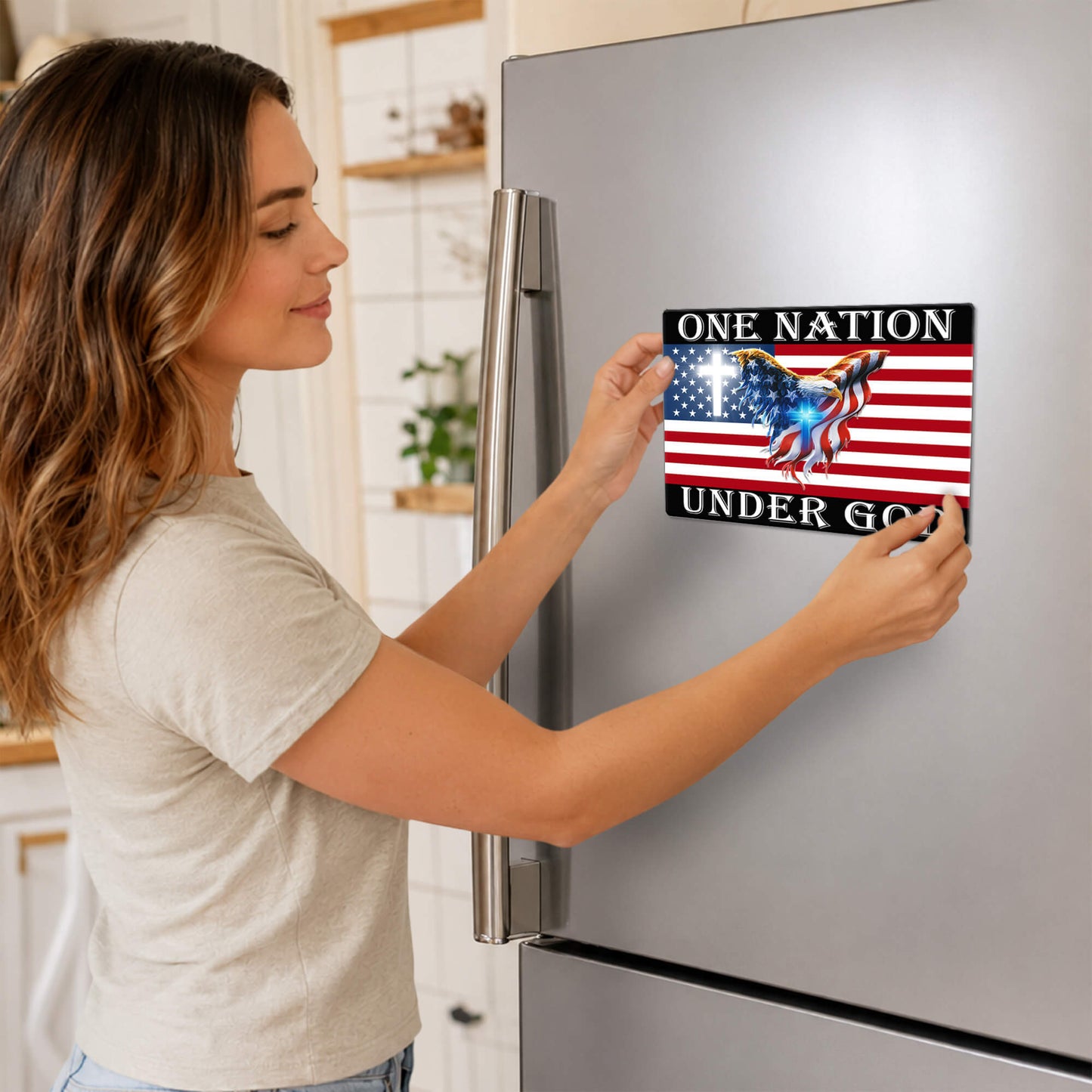 One Nation Under God American Flag Eagle Vinyl Magnet