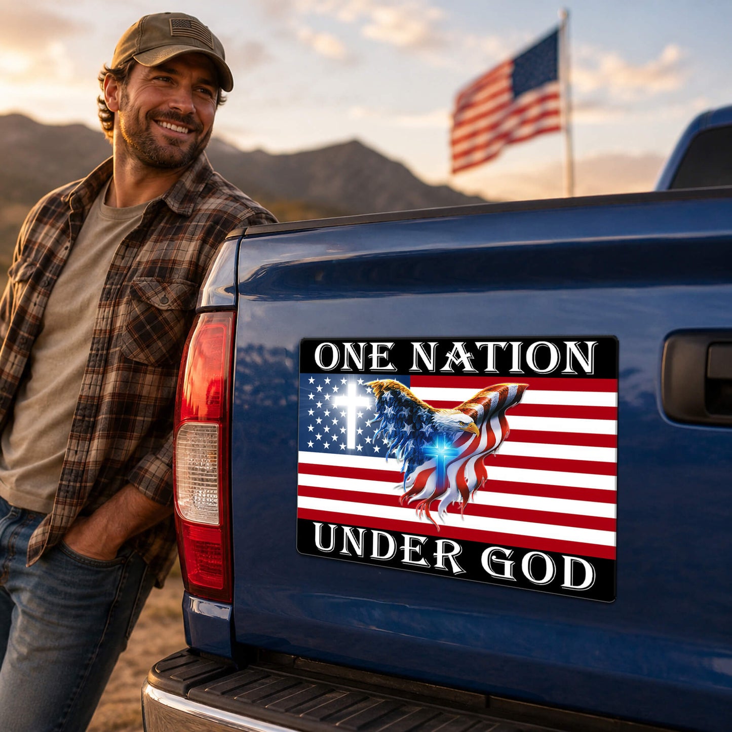 One Nation Under God American Flag Eagle Vinyl Magnet