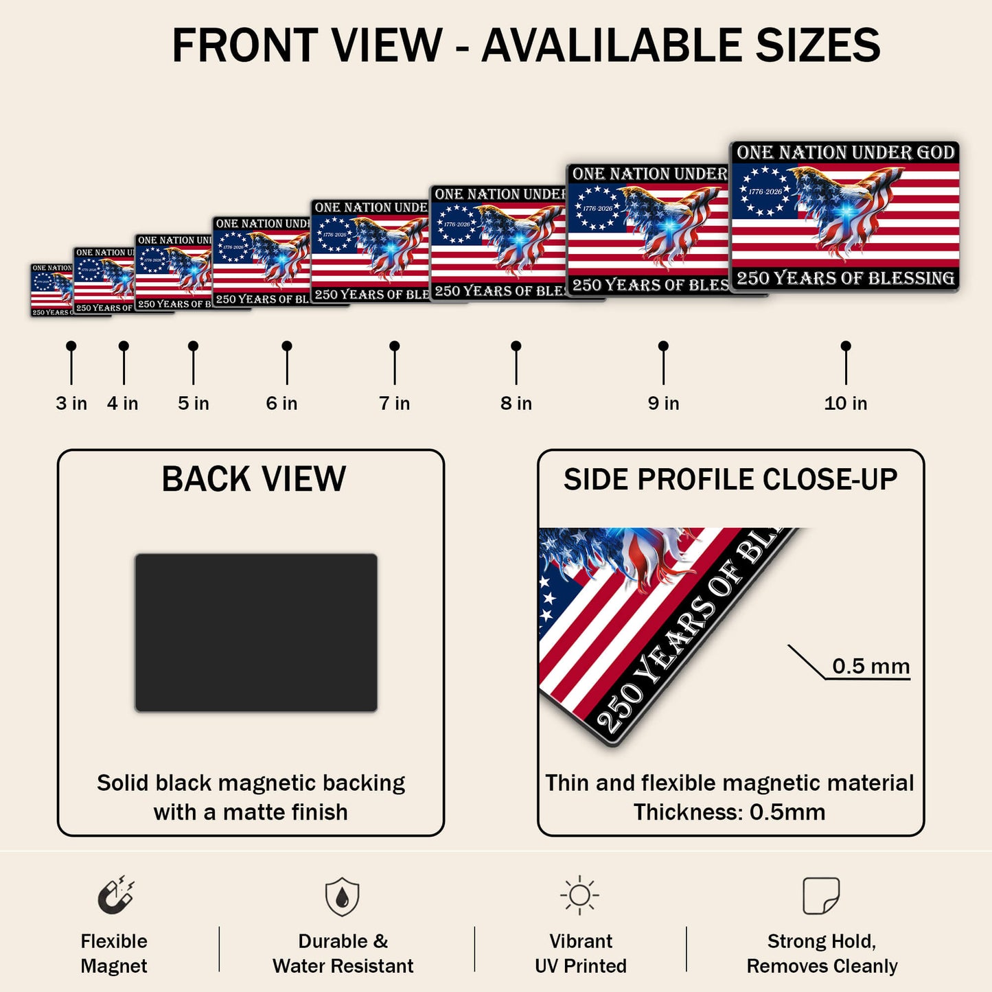 One Nation Under God Magnet - 250 Years of Blessing American Flag Eagle Cross Die Cut