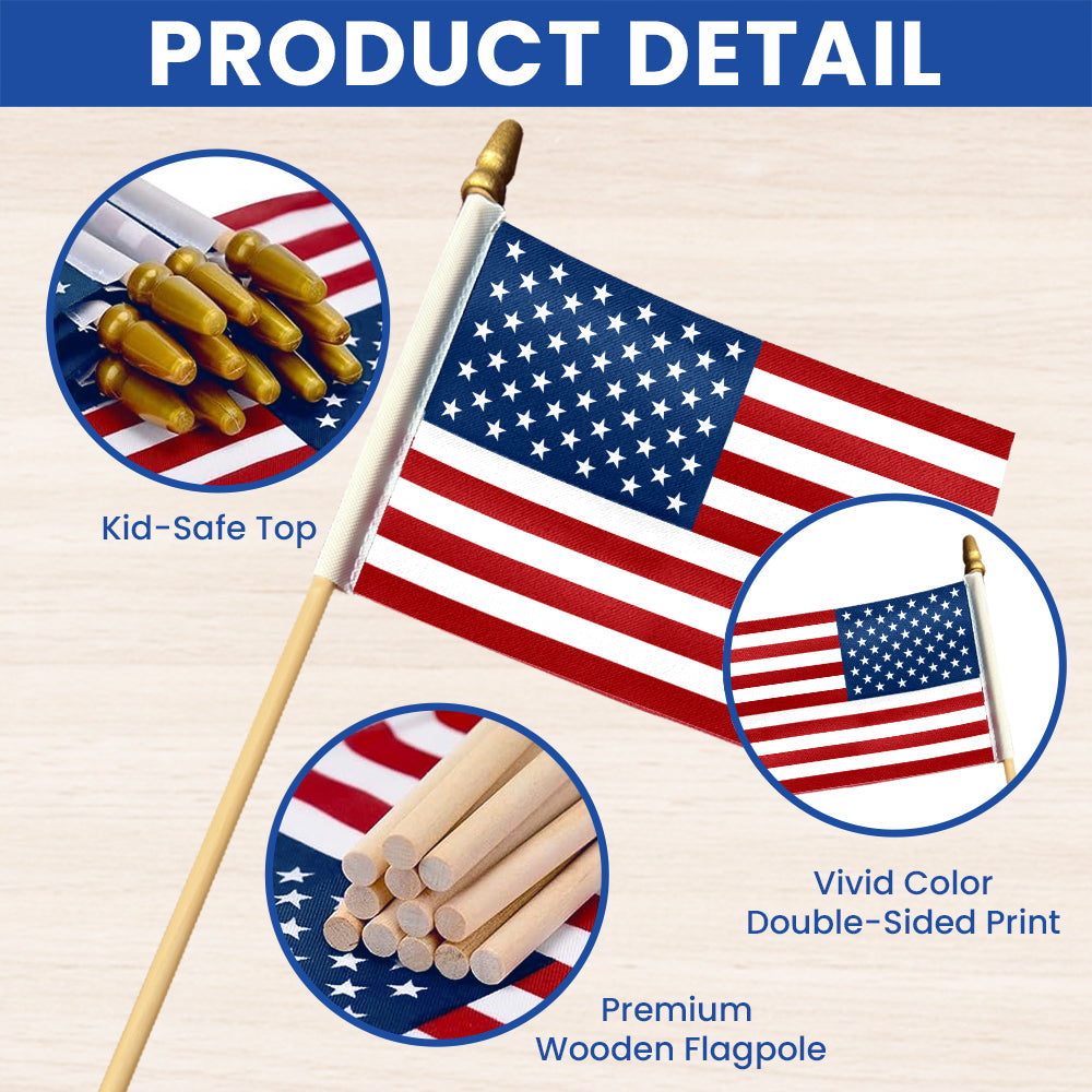 Handheld American Flag on Stick - Double-Sided Durable Mini Flag for Parades and Celebrations