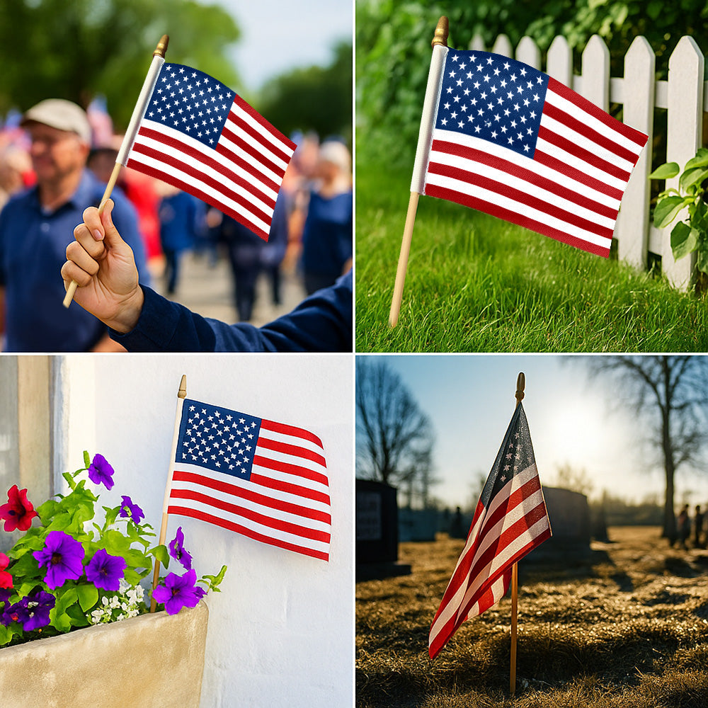 Handheld American Flag on Stick - Double-Sided Durable Mini Flag for Parades and Celebrations