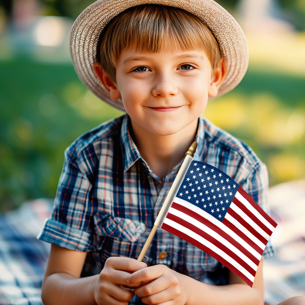 Handheld American Flag on Stick - Double-Sided Durable Mini Flag for Parades and Celebrations