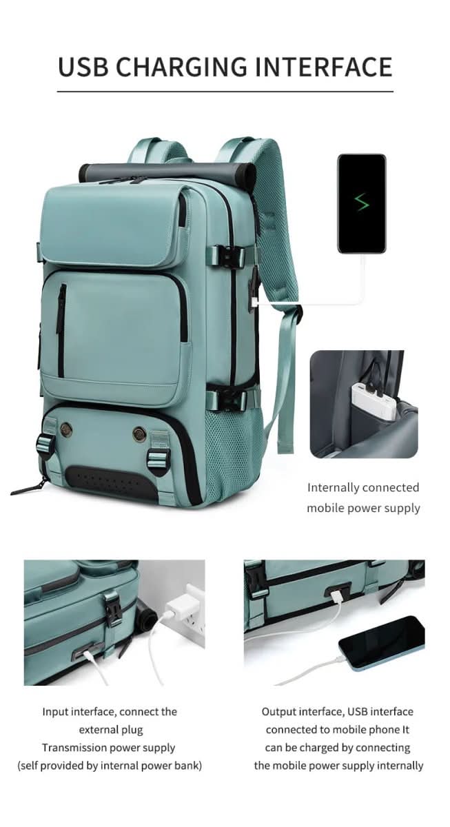 Waterproof Travel Backpack with Laptop Compartment and USB Charging Port