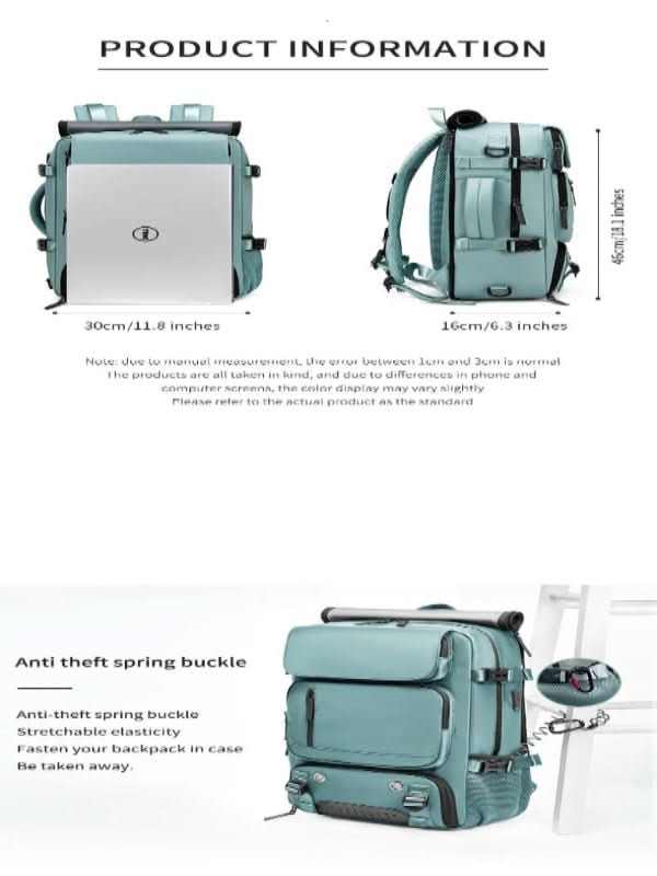 Waterproof Travel Backpack with Laptop Compartment and USB Charging Port