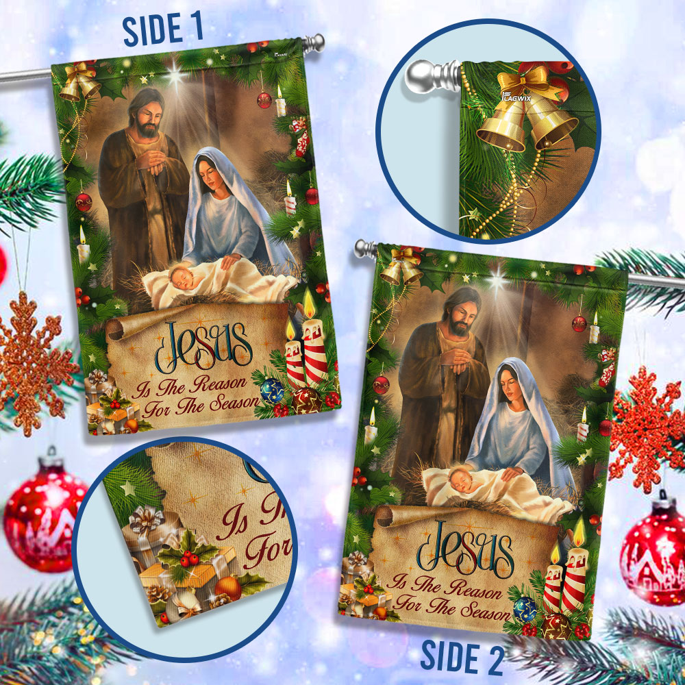 Jesus Is the Reason Double-Sided Christmas Flag - Custom Canvas Holiday Decor