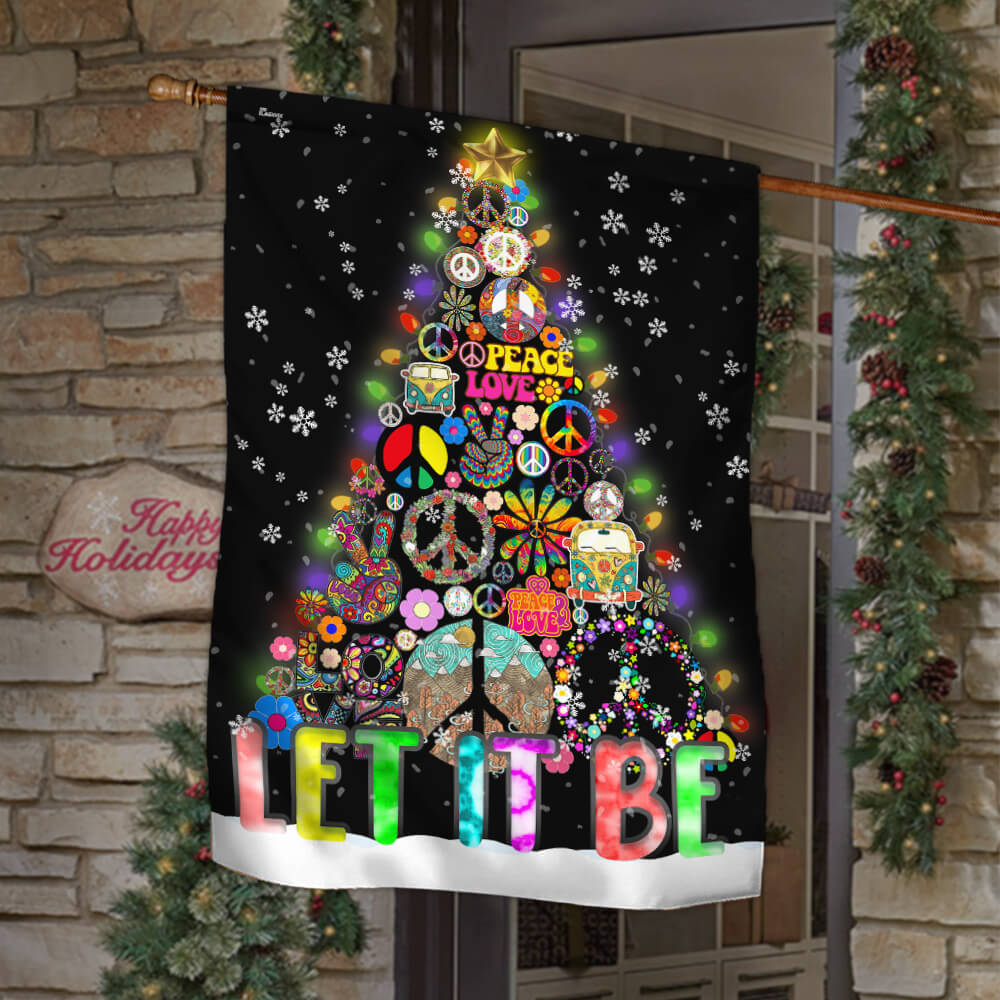 Hippie Let It Be Christmas Tree Flag