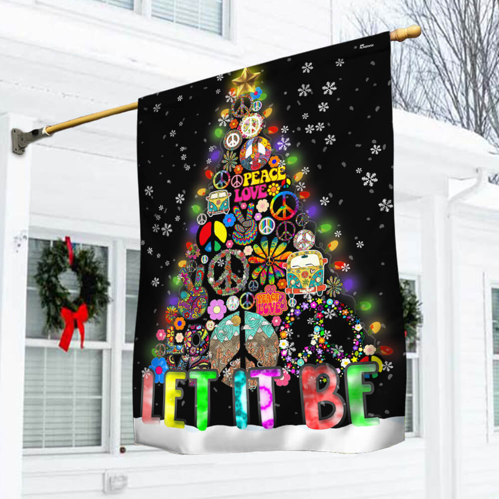 Hippie Let It Be Christmas Tree Flag