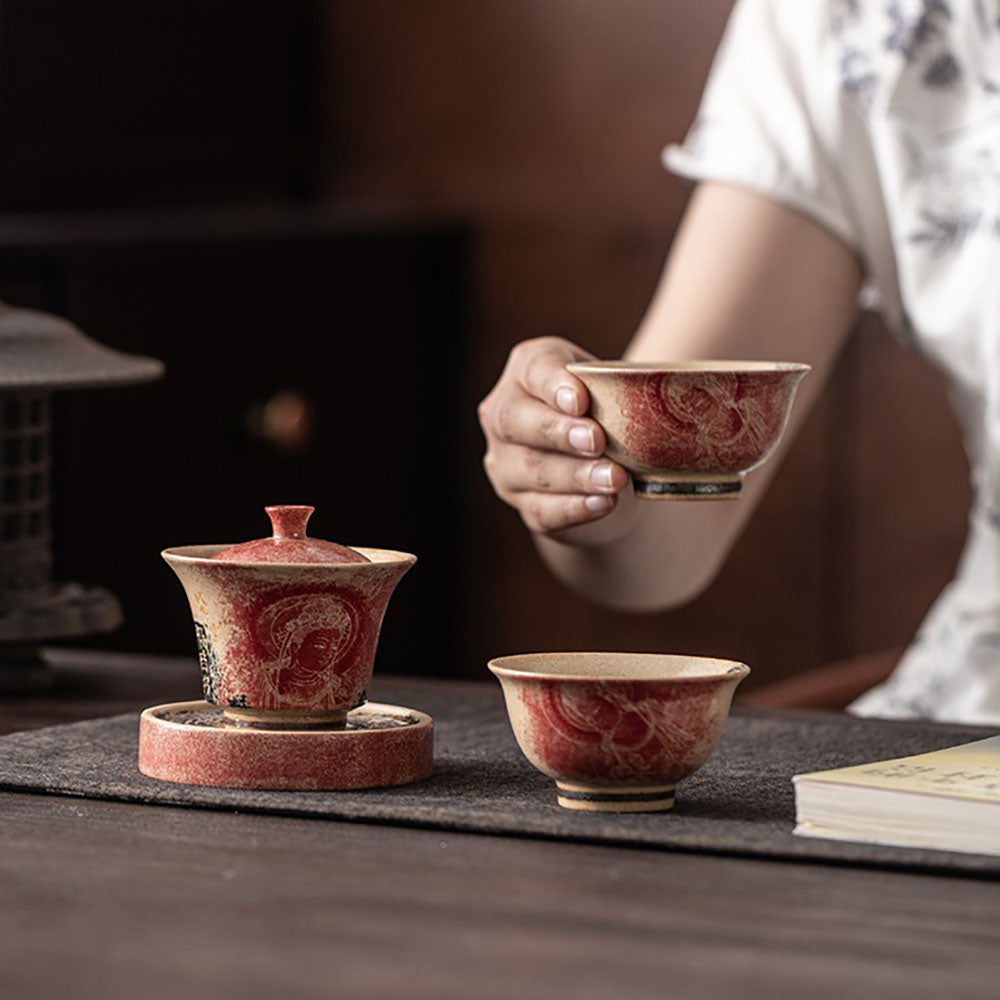 Dunhuang Dragon Girl Ceramic Gaiwan with Tray