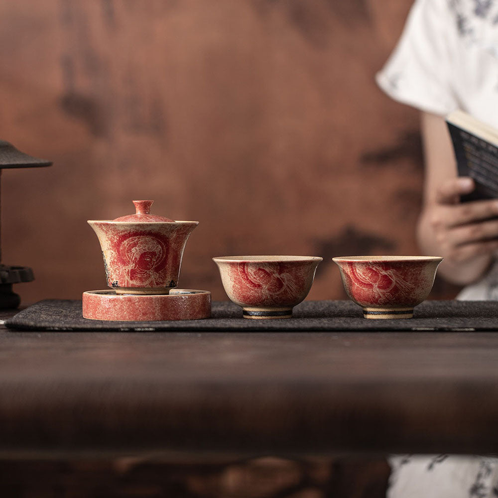 Dunhuang Dragon Girl Ceramic Gaiwan with Tray