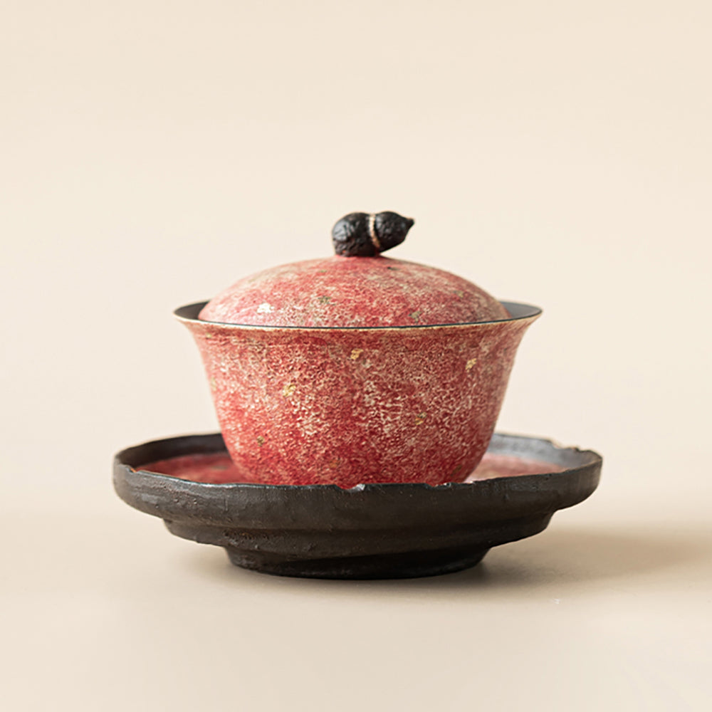 Pink Rock Pottery Gaiwan with Gold Accents