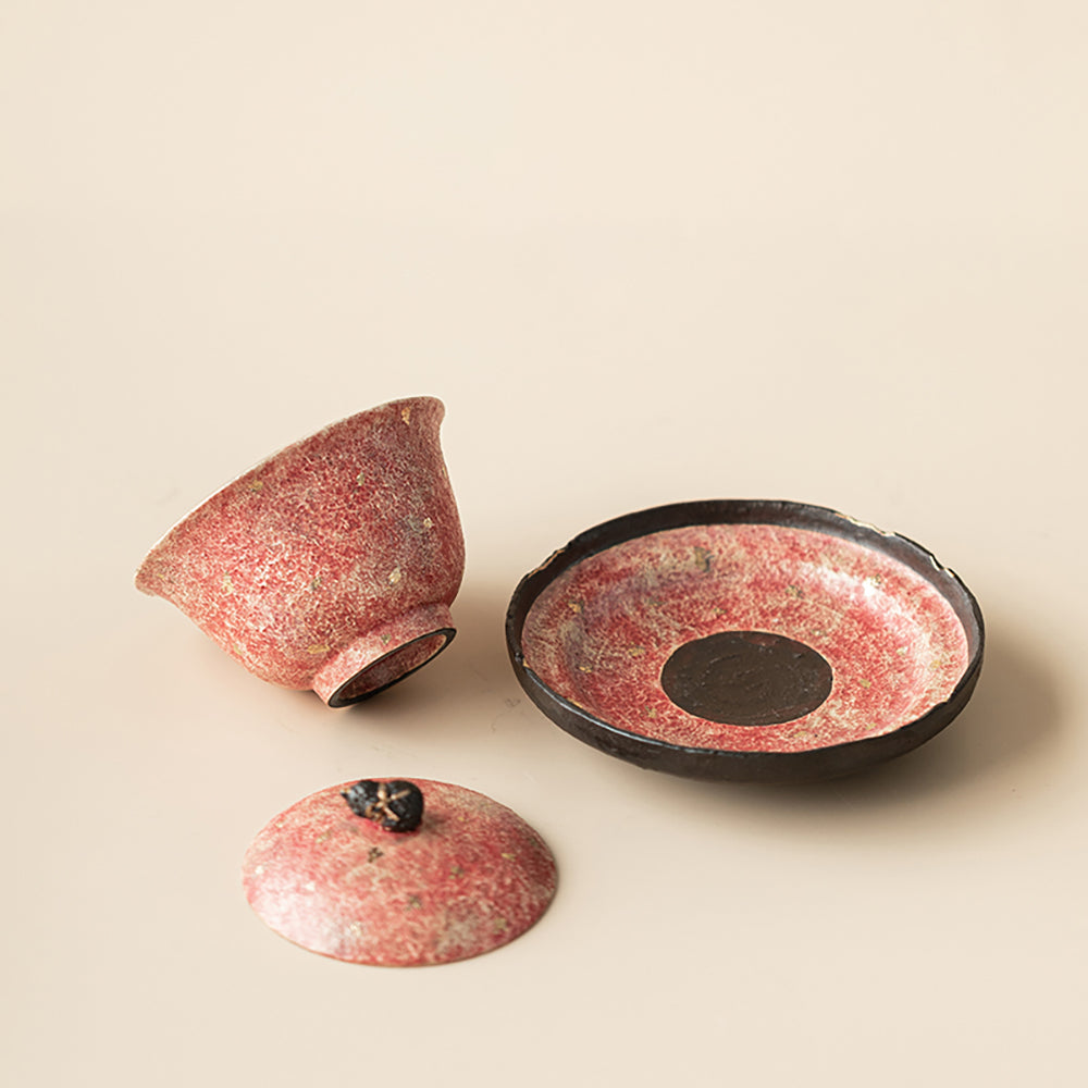 Pink Rock Pottery Gaiwan with Gold Accents