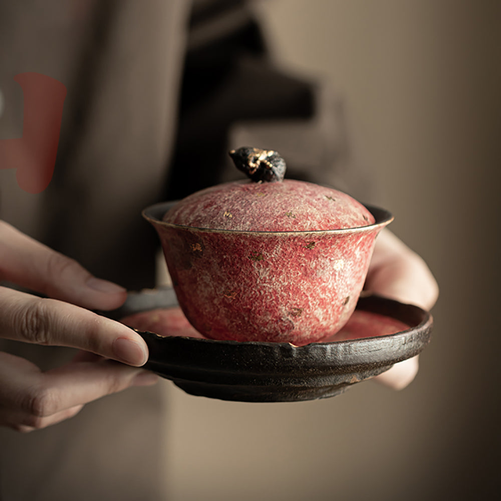 Pink Rock Pottery Gaiwan with Gold Accents