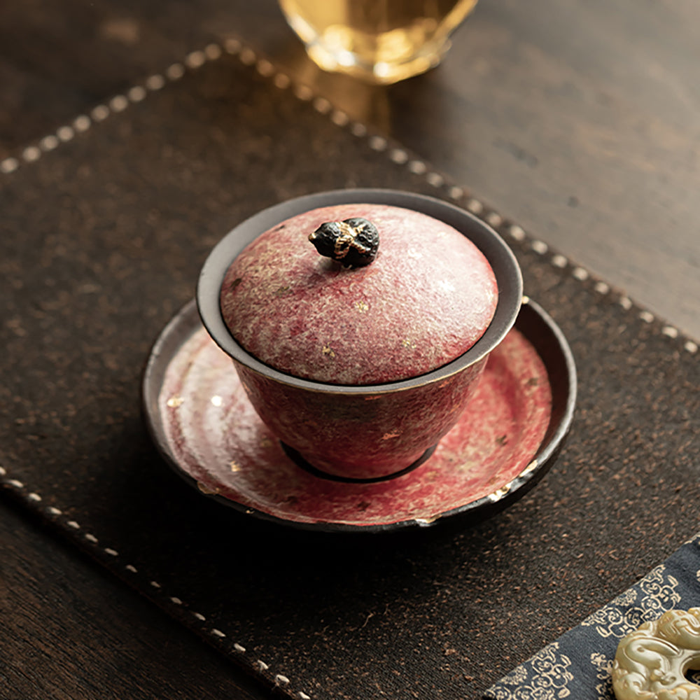 Pink Rock Pottery Gaiwan with Gold Accents