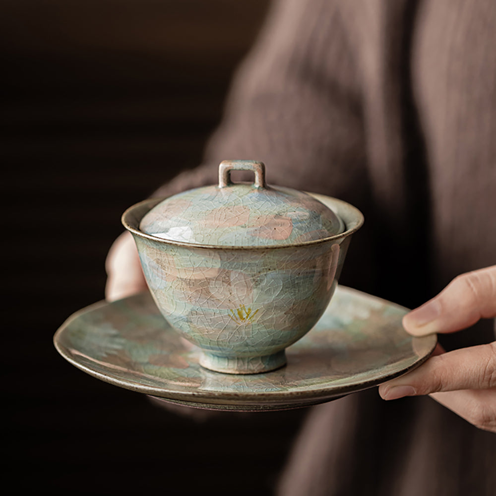 Ice Crack Daisy Porcelain Gaiwan Tea Set
