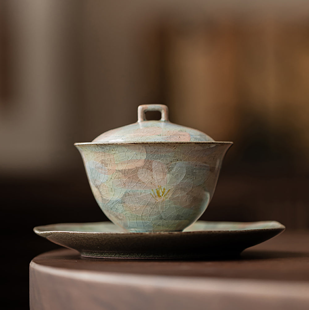 Ice Crack Daisy Porcelain Gaiwan Tea Set
