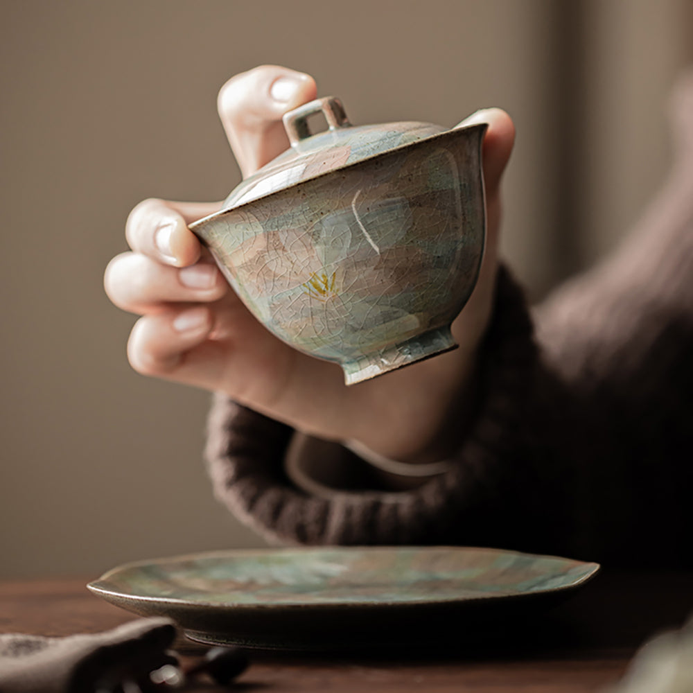 Ice Crack Daisy Porcelain Gaiwan Tea Set