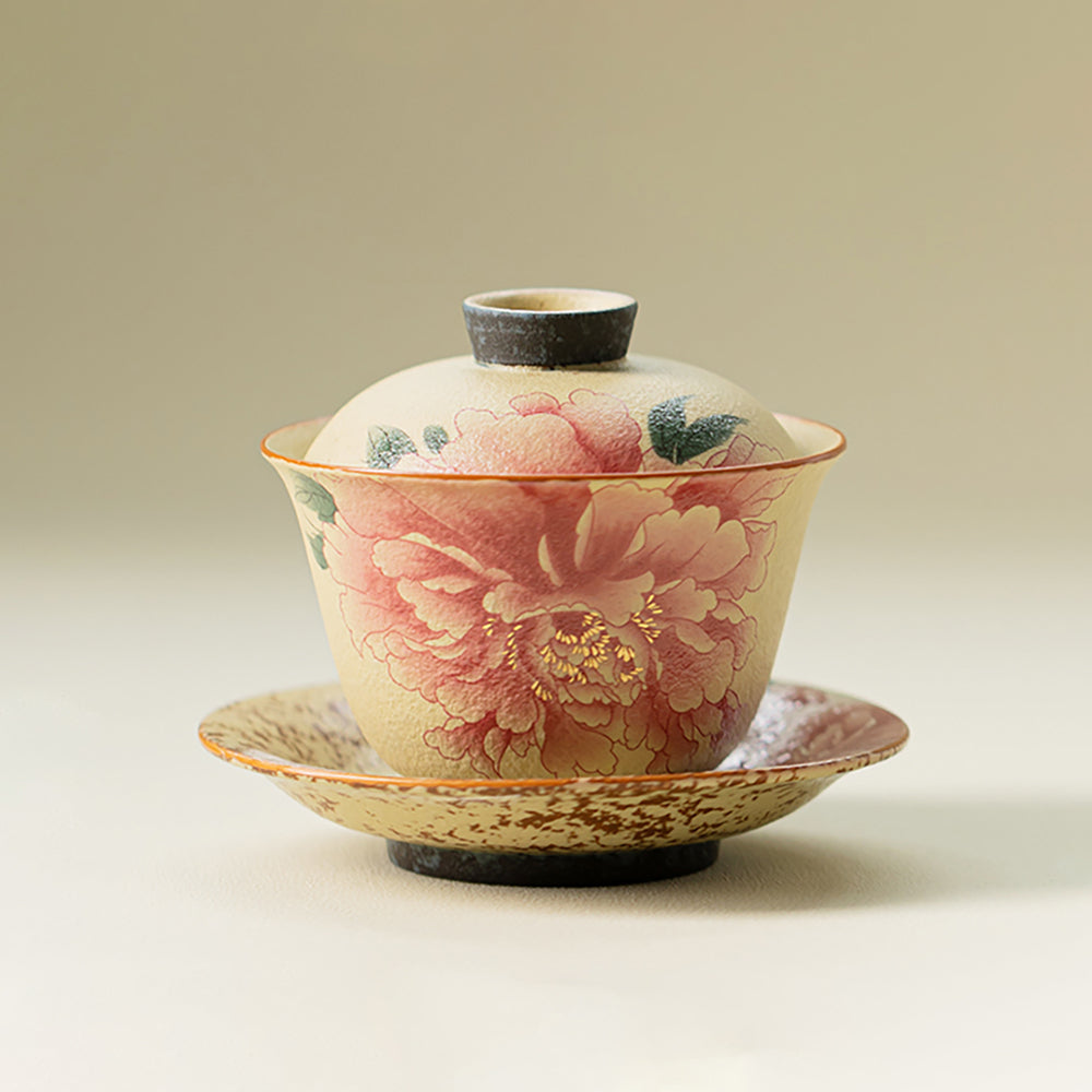 Flint Red Peony Ceramic Gaiwan with Gift Box
