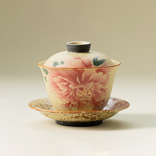 Flint Red Peony Ceramic Gaiwan with Gift Box