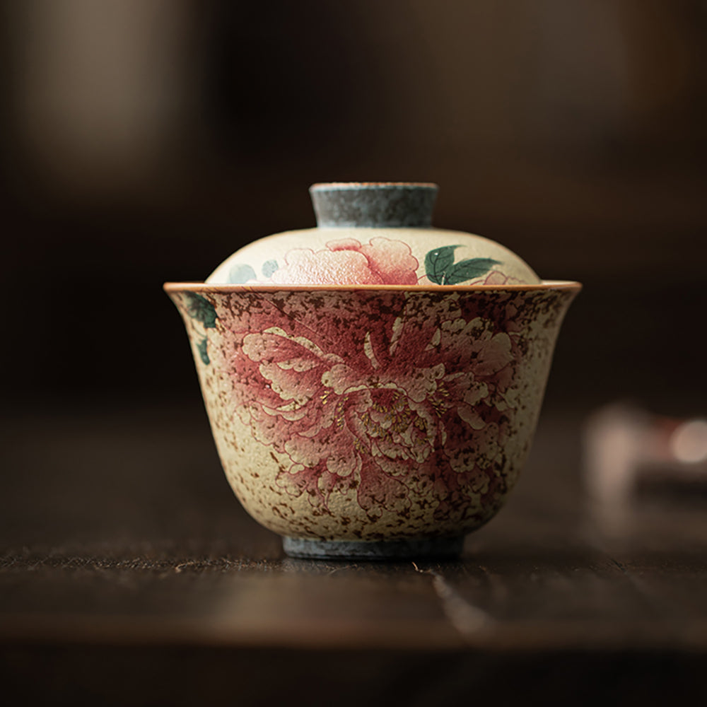 Flint Red Peony Ceramic Gaiwan with Gift Box