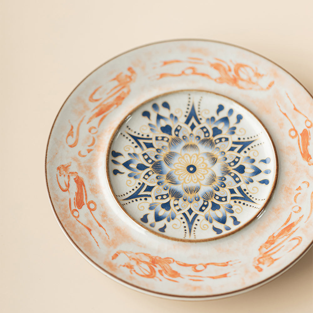 Ruyao Porcelain Gaiwan with Dunhuang Feitian and Lotus Design