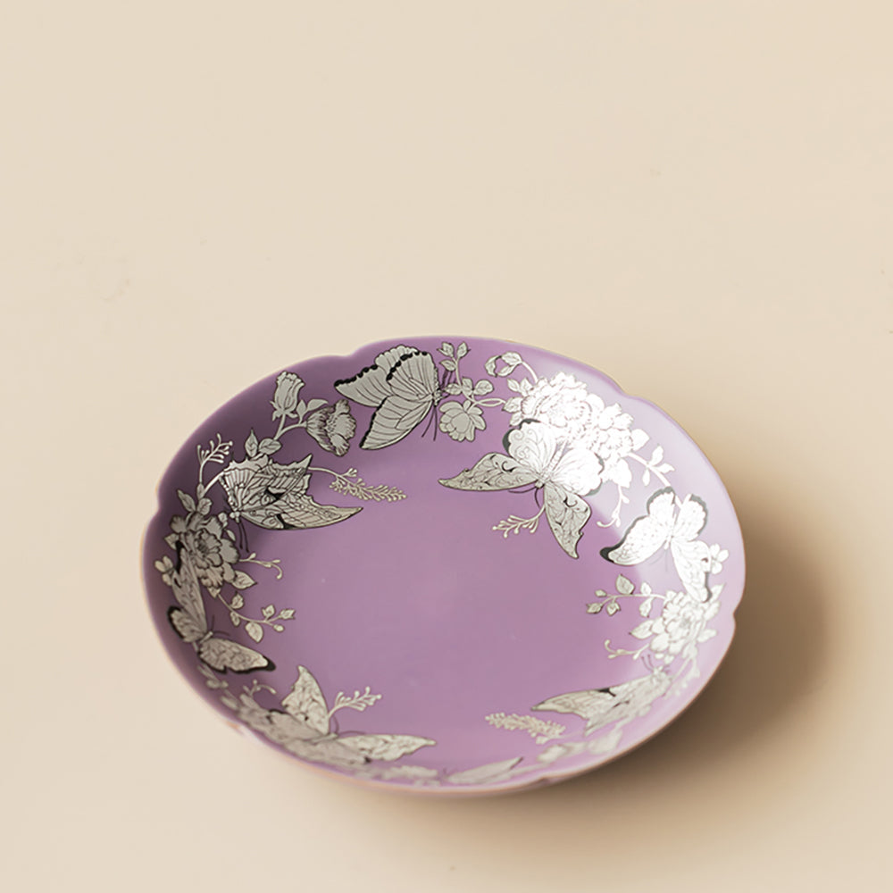 Purple Gilt-Silver Butterfly Porcelain Gaiwan with Saucer