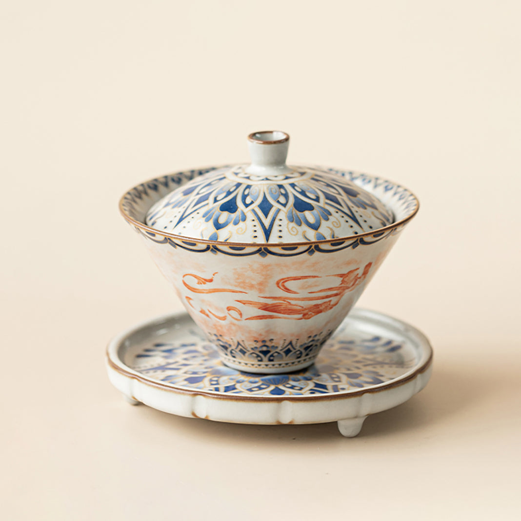Feitian Cone-Shaped Ruyao Porcelain Gaiwan with Saucer